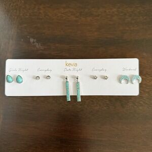 KEVIA DANA FIVE PIECE EARRING SET GREEN  TURQUOISE SILVER NEW WITH BOX